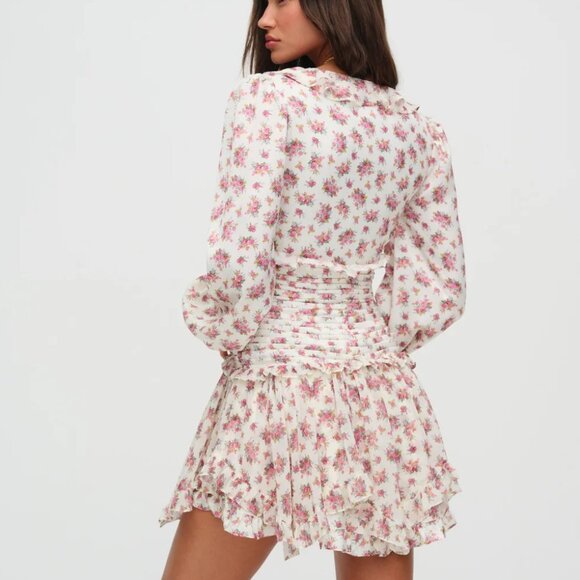 NWT FOR LOVE AND LEMONS JAYLEEN PINK FLORAL PRINT MINI DRESS SIZE S - Picture 2 of 7